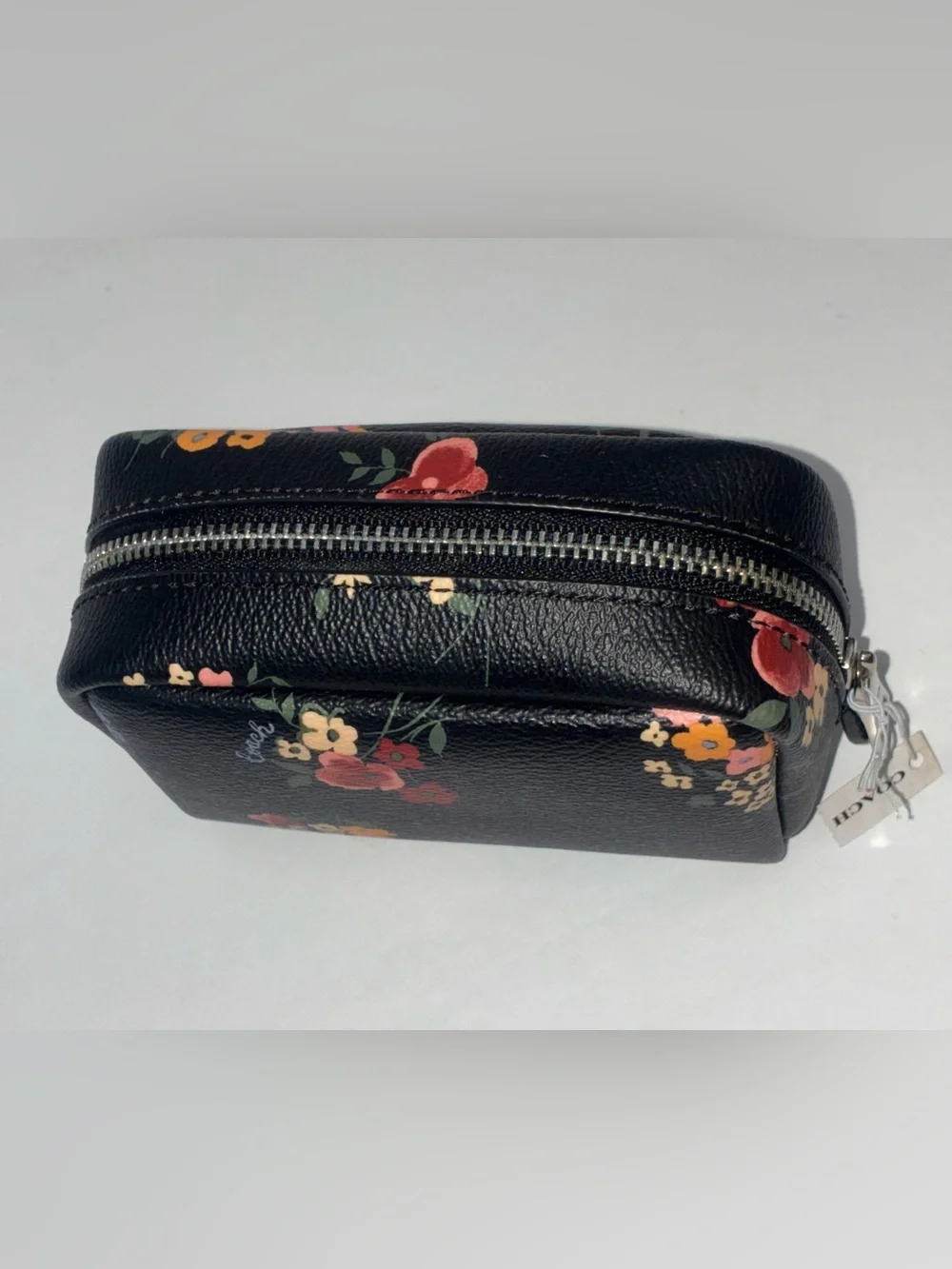 Coach Floral Mini Boxy Cosmetic Bag Case With Wildflowers Print Black Multi NWT